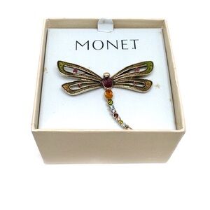 Monet Dragonfly Brooch with Multicolor Rhinestones